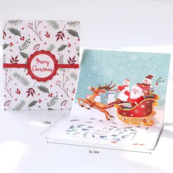 

Christmas Santa Claus And Reindeer Sleigh 3D Popup Greeting Christmas Cards For Xmas Holiday Party Invitations Gift cards