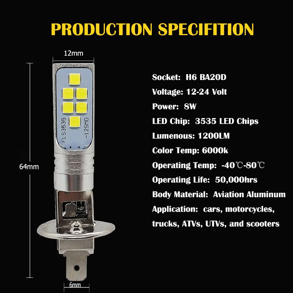 1 шт. автомобильный противотуманный фонарь H1 светодиодный лампы 12 светодиодов SMD 3535 SMD 1400LM фар дальнего света светодиодный помощи при парковке Противотуманные фары 6000K белый AC/DC 12V 24V помощи при парковке