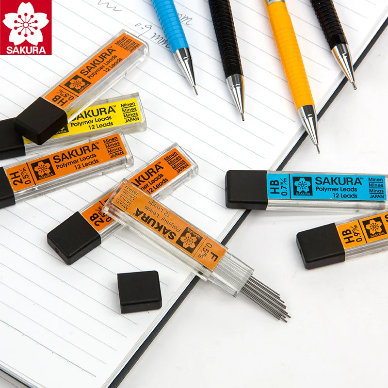 SAKURA Graphite Lead Mechanical Pencil Refill Automatic replace Pencil 2B/2H/B/HB 0.3/0.5/0.7/0.9mm Replace Lead Writing Lead 5