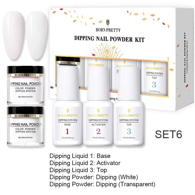 BORN PRETTY Dipping набор пудры для ногтей голографическая 3 в 1 акриловая пудра для наращивания тяга Dip сверкающий пигмент для декоров 5 шт