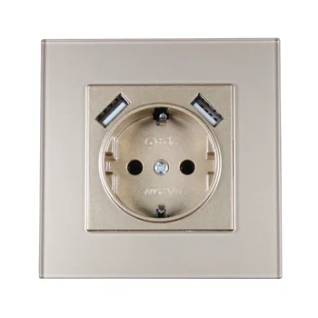 

2019 new style USB Wall Socket Free shipping Double USB Port 5V 2A acrylic patch frame high quality usb FGG3-01 Gold