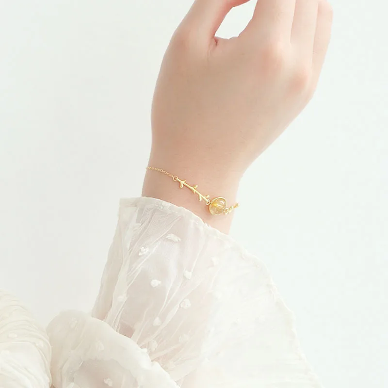 Charm Strawberry Crystal Leaves Branches Bracelets for Women Sweet S925 Sterling Silver Moonstone Bracelets Jewelry Gifts