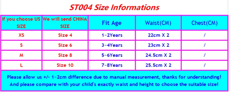ST004 SIZE CHART