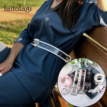 

Transparent Women Belt Strap Heart Circle Buckle Clear Ladies Dress Waist Belt Cute PVC Female Belt cinturon transparente