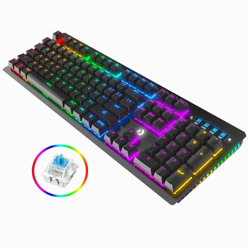 Механические клавиатуры с синим переключателем 104, игровая клавиатура с RGB подсветкой, компьютерная геймерская клавиатура для ПК, ноутбука, планшета, teclado