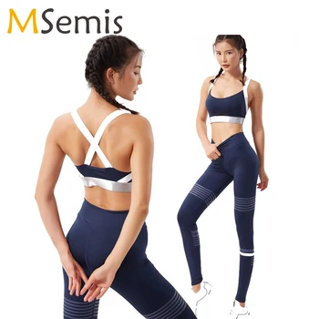 

Womens Jazz Dance Costume Yoga Gym Running Clothing Sportswear Suit Padded Bra Top with High Waist Leggings for Gym Yoga Workout