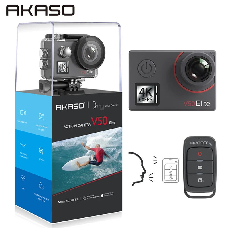 

AKASO V50 Elite 4K/60fps Touch Screen WiFi Action Camera Voice Control EIS 40m Waterproof Camera Sports Camera with Helmet