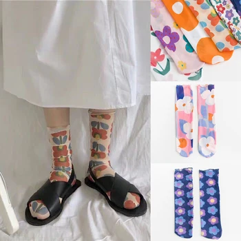 

Women Small Colorful Flower Mesh Yarn Socks Korean Style Girls Cute Ins Breathable Thin Tide Socks Fashion Pile of Socks Hot