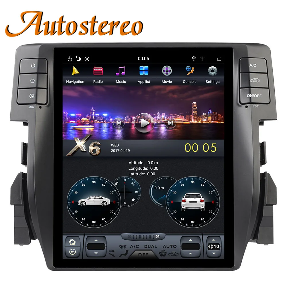Best PX6 Android 9.0 DSP Tesla style Car GPS navigation For Honda Civic 2016-2019 multimedia player Auto headunit radio tape recorder 5
