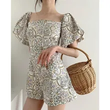 

Female Summer 2021 New Korean Version of The Waist Slimming Square Collar Autumn French Retro Ceramic Tile Print Dress