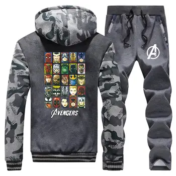 

2020 Top Quality Male Zip Jacket Sports Sweatpants The Avengers Brand Outwear Streetwear Harajuku 2 Piece Set Camouflage Men 5XL