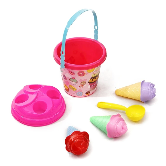 6Pieces Summer Game Kit Sand Playing Toy Sandpit Beach Sandbox with Bucket Beach Sand Toy Ice Cream Model Kids’ Play Set 5