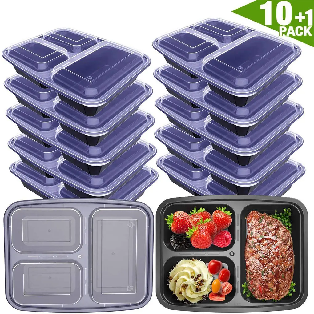 FenKicyen 11 шт./упак. Microwavable предварительно контейнеры для еды коробка для хранения еды 3 отсека Resuable безопасные обеденные коробки кухонный инструмент