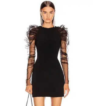 

Fashion Sexy Black Bodycon Bandage Dress Long Sleeve O-Neck Spring Women Mesh Vestidos 2020 Elegant Female Designer Party Dress