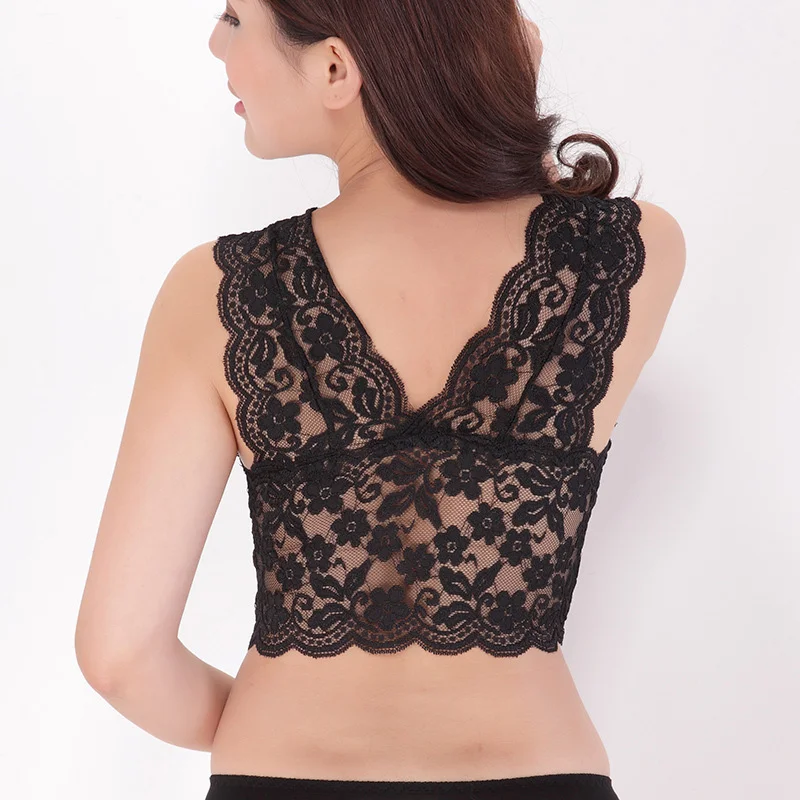 

Droppshiping Fashion Sexy Women Lace Bralette Tank Top Bra Vest Crochet Cropped Bralette Padded V-neck Bustier d88