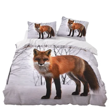 

Animal Fox Bedroom Decor Bedding Set Microfiber Black Background 1PC Duvet Cover with Pillowcases No Comforter Drop Ship