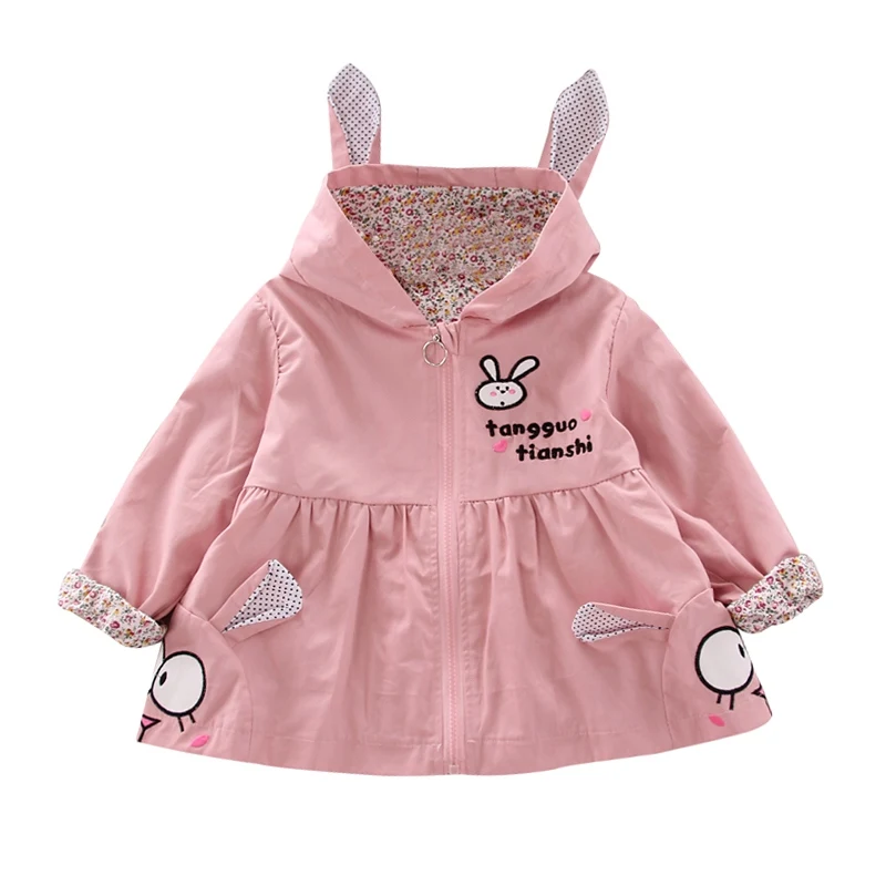 Весенне-осенняя ветровка с рисунком кролика для девочек верхняя одежда с капюшоном для маленьких детей, детские пальто, куртка, одежда