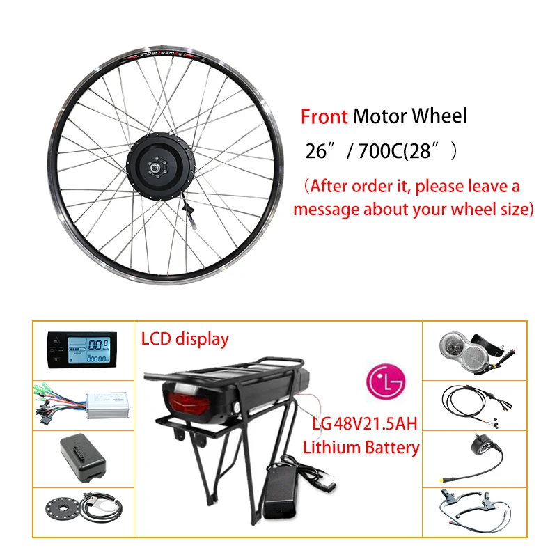 48V 500W электрический велосипед Планетарная втулка переднее заднее колесо набор преобразования для электрического велосипеда 48V 21.5AH e велосипед комплект bicicleta eletrica - Цвет: Front LG48V21.5A LCD