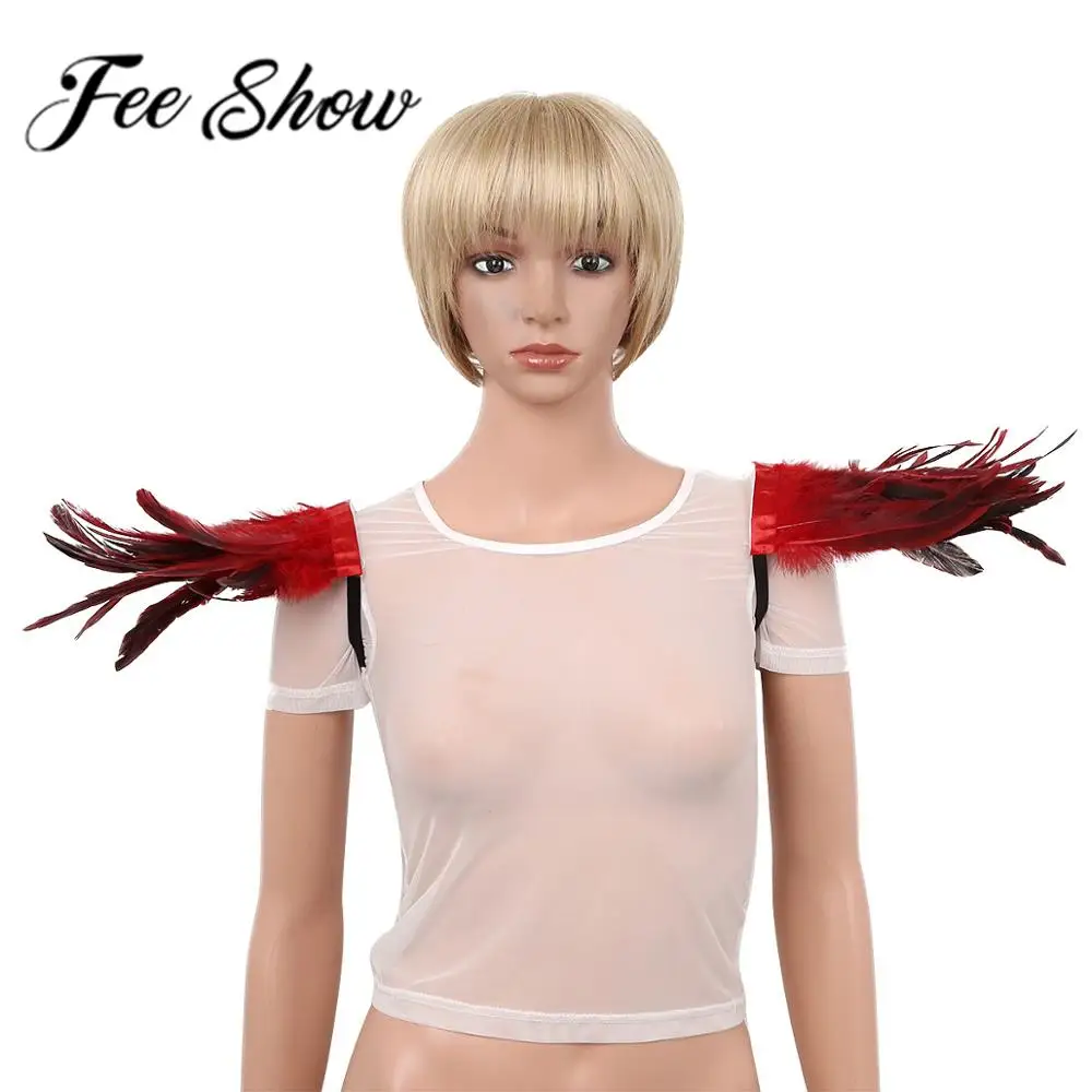 Fashion Handmade Gothic Natural Feather Shoulder Epaulets with Ribbon Ties For Masquerade Parties Costume Decoration Halloween |