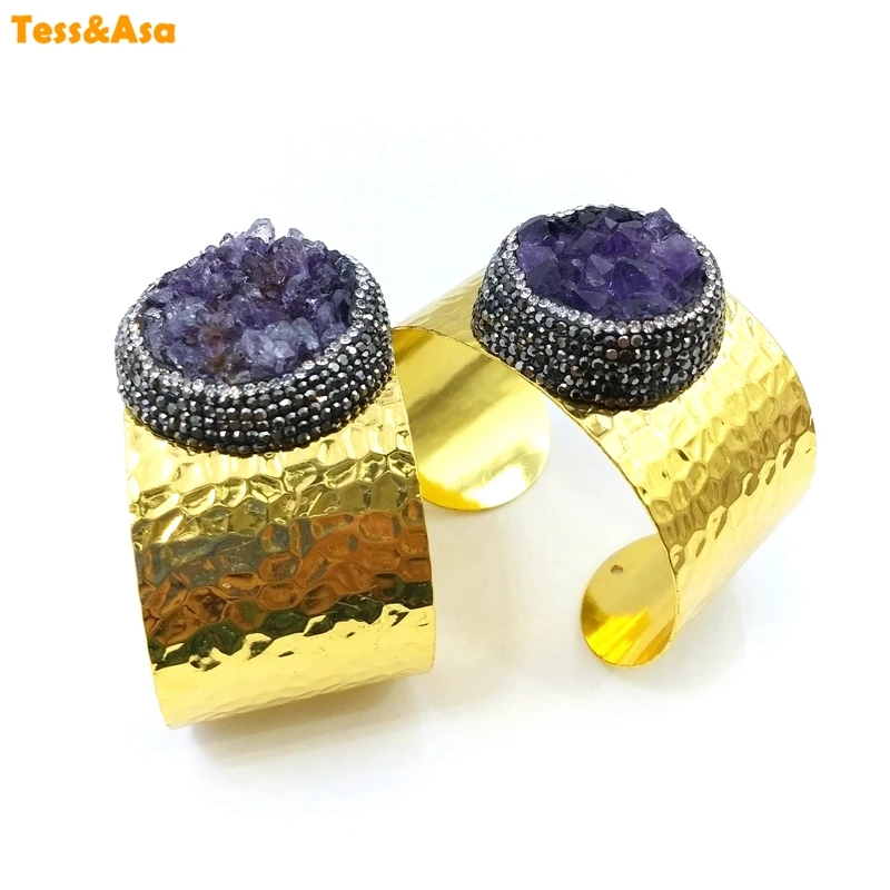 

Nature Amethysts Quartz Rings Crystal Zircon Paved Amethysts-Druzy Ring Jewelry Gold Bezel Amethysts Finger Rings Jewelry Women