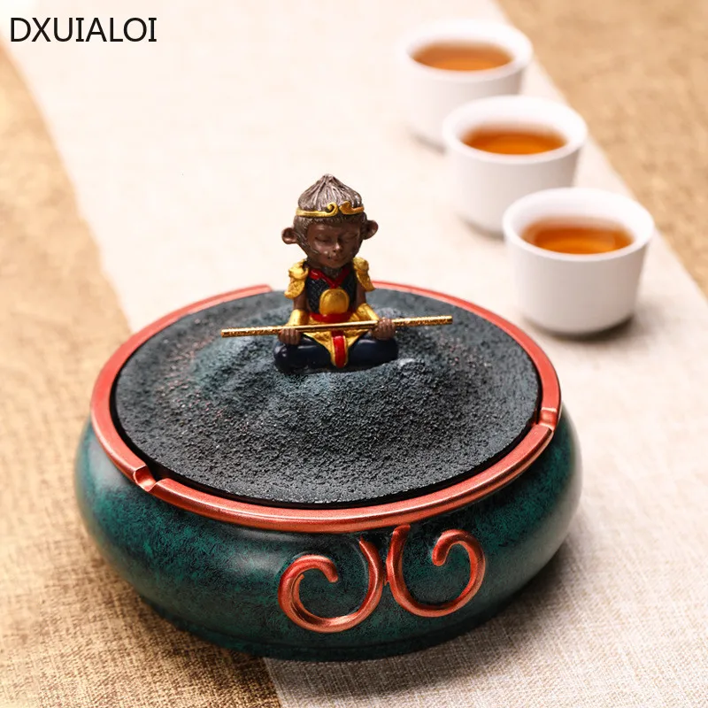 Dxuialoi Creative Character With Cover Anti Fly Ash Ashtray Living Room