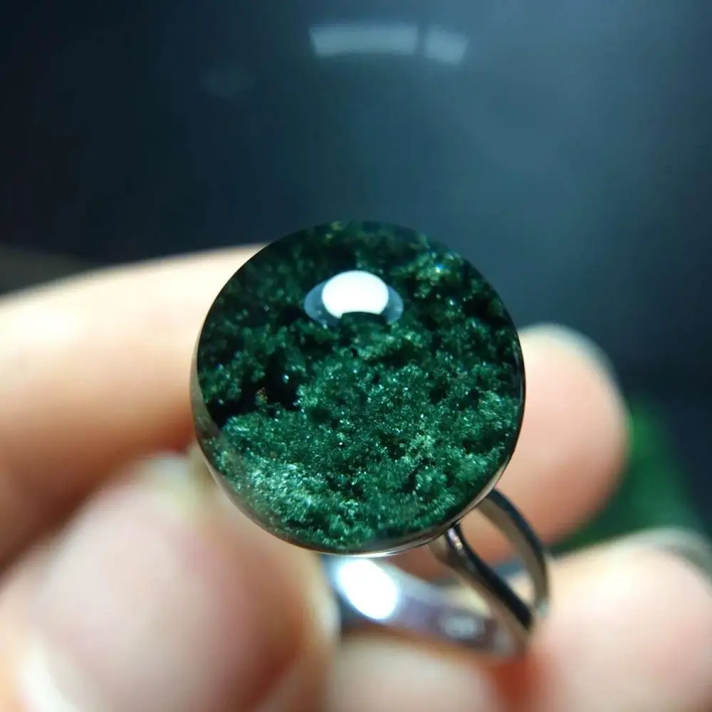

Certificate Natural Green Phantom Quartz Crystal Adjustable Ring 12.2mm Round Ball Sphere AAAAA Garden Ring Jewelry