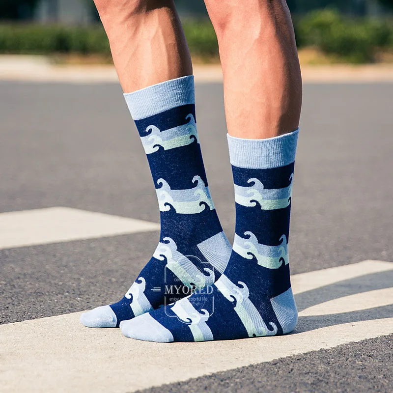 MYORED/1 пара мужских носков; Разноцветные забавные носки из чесаного хлопка; Новинка; классические носки в полоску с усами; градиентная сетка с ромбовидной сеткой
