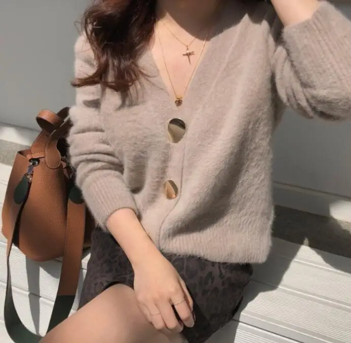 Khaki Распродажа, однотонные элегантные женские кардиганы, повседневные трикотажные женские свитера с v-образным вырезом, тонкая осенне-зимняя одежда, трикотаж mujer invierno - Цвет: Khaki