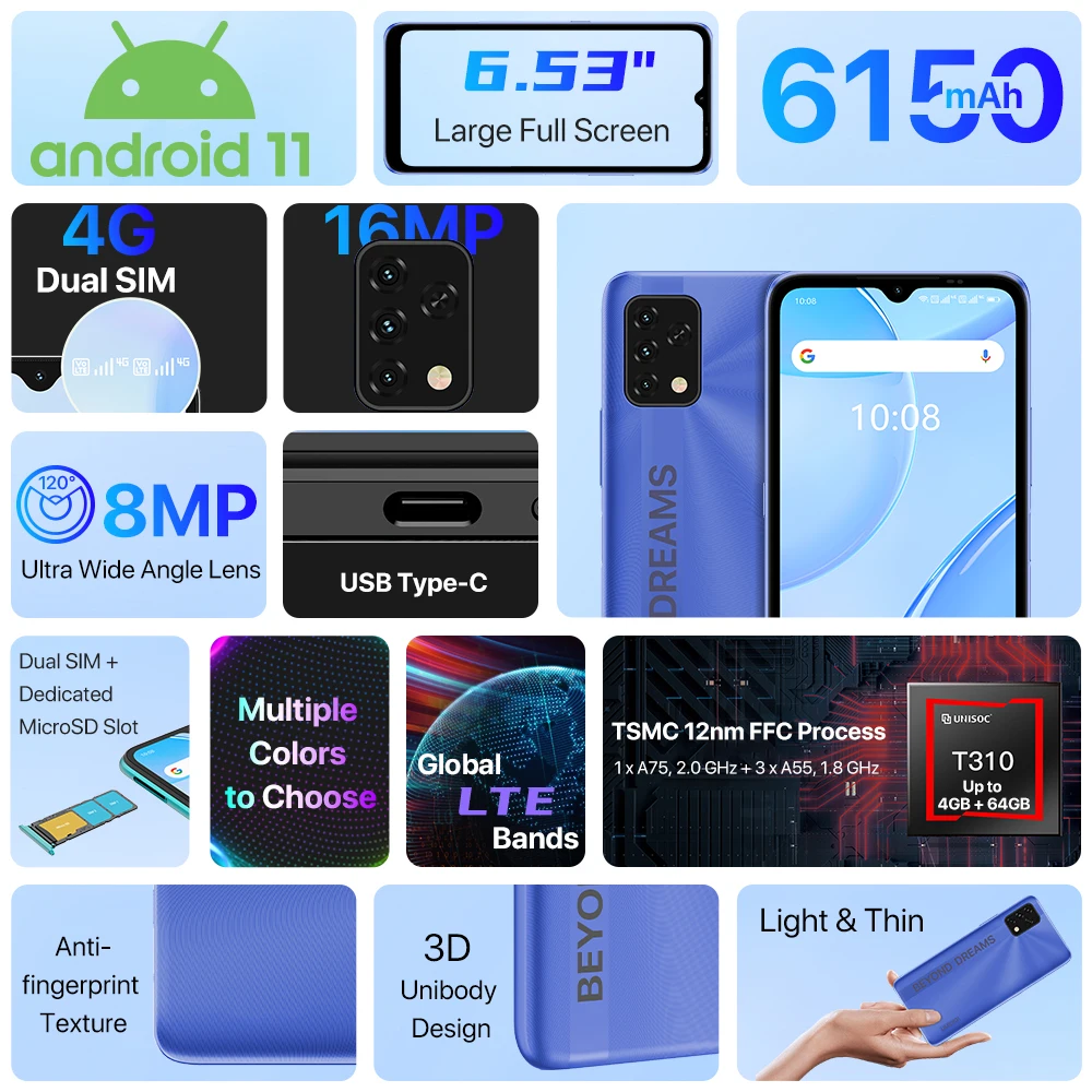[In Stock] UMIDIGI Power 5S Global Version Smartphone 4GB 32GB 6.53" HD+ Display 16MP Triple Camera 6150mAh Cellphone 2