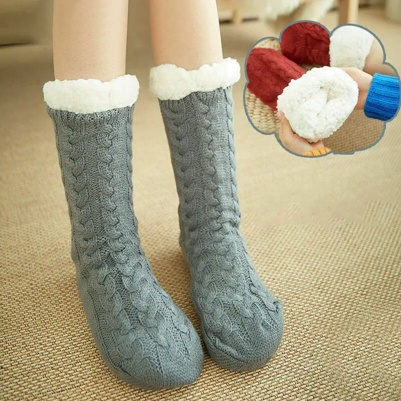 Осенне-зимние плотные теплые женские носки, однотонные вязаные Нескользящие милые повседневные модные носки Новинка
