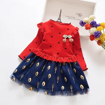 

Baby Girl Clothes Autumn Fall Spring New Flower Mesh Patchwork Dress 2 To 8 Year Kids Dresses for Girls Long Sleeve Tutu 2020