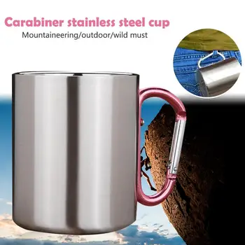 

Durable Silver 304 Stainless Steel Hiking Cup Coffee Mug Stainless Steel Mug Portable Cup Hooks Tool Stainless Steel Cup