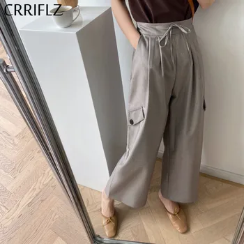 

Spring Casual Drawstring Ankle Length Pants Women Loose Straight Trousers 2020 New CRRIFLZ
