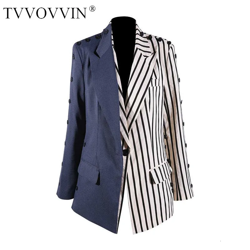 TVVOVVIN, Женское пальто, пальто, съемный лоскутный цвет, женские блейзеры, куртки в полоску, нестандартные винтажные блейзеры X347