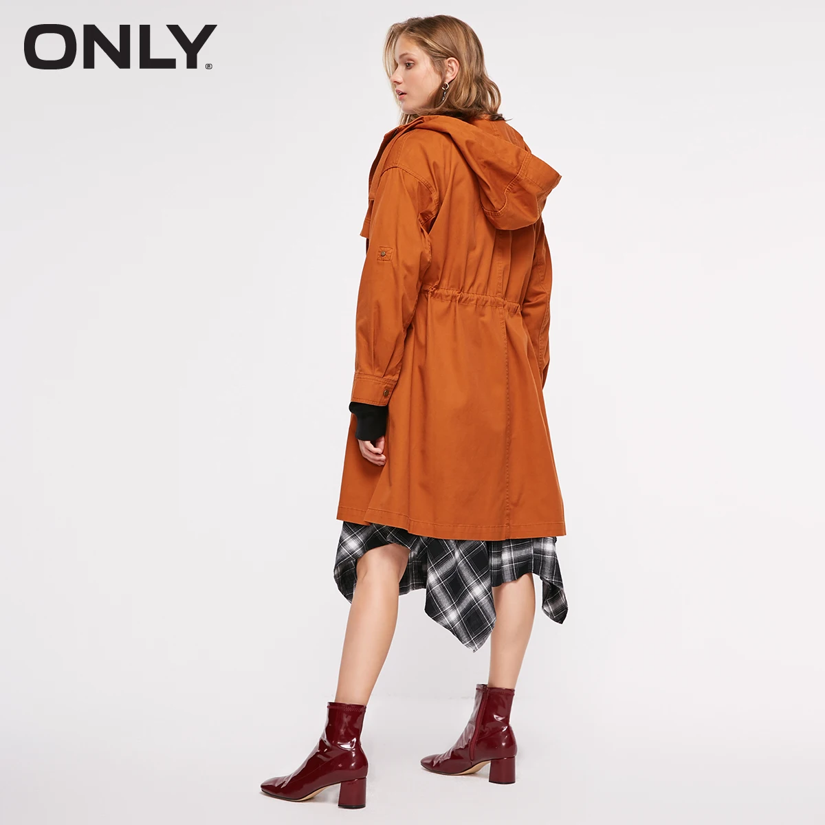 Goede Alleen Losse Capuchon Trekkoord Katoenen Lange Trenchcoat Windjack | 118336573