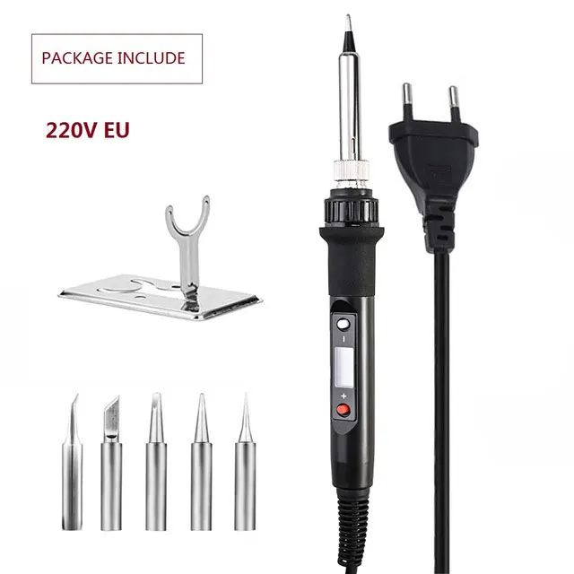 black EU-set 1 220 В 80 Вт ЖК Электрический паяльник 110 В Регулируемая температура паяльник паяльная станция аксессуары от 180 до 480 по Цельсию - Цвет: black EU-set 1