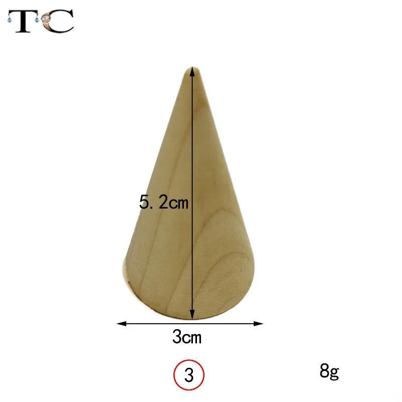 3X5.2cm Натуральное неокрашенное деревянное кольцо дисплей стойки стенд конус форма держатель Органайзер 5 размер - Цвет: 3X5.2cm