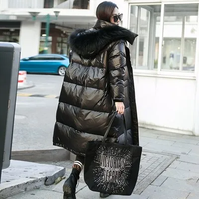 Black-Black Faux Fur Новое зимнее пальто женское 90% белое пуховое пальто Женская куртка-пуховик с воротником из натурального меха енота женская теплая парка 20190831 YY1600 - Цвет: Black-Black Faux Fur