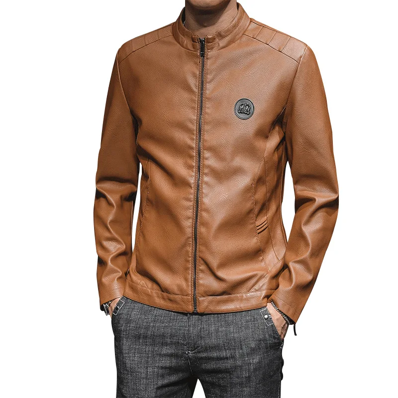 

Thin Section Men Leather Coat Pu Big Code Men's Li Collar Jacket Youth Men's Wear Chao