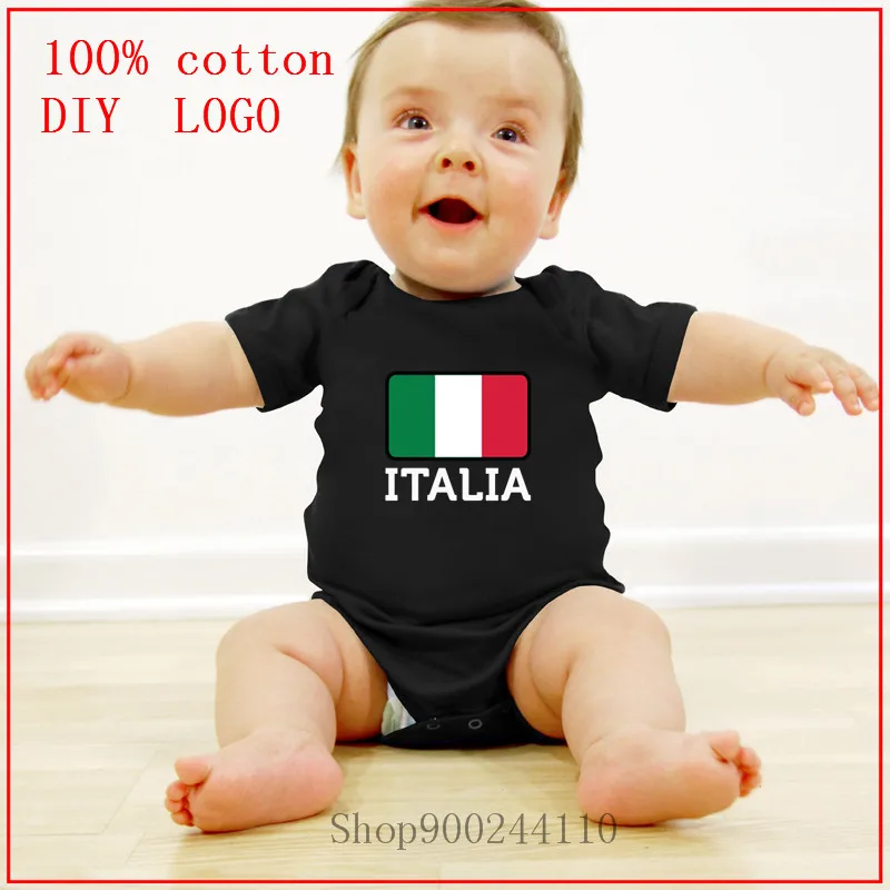 Dfenere Italia Italy Italian Flag Logo Casual Newborn Baby Short Sleeve Bodysuit Romper Infant Summer Clothing Black