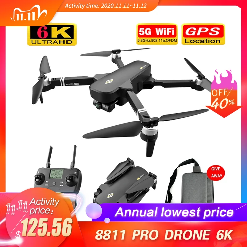 

2020 new 8811 Pro 6K Ultra HD dual camera drone GPS 4K 5G WIFI transmission two-axis PTZ brushless motor flight time 25 minutes