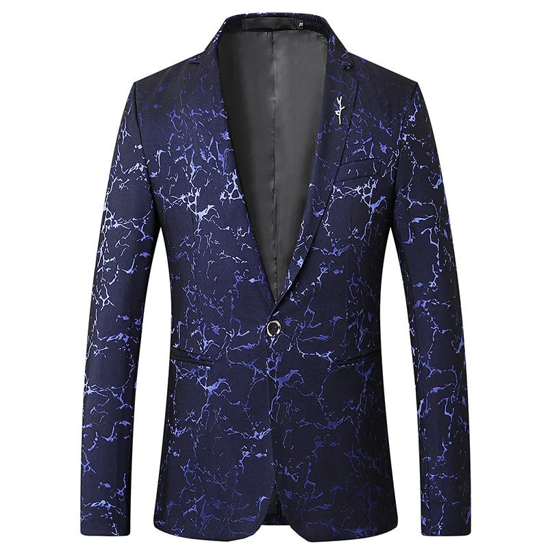 Цветочный мужской блейзер для выпускного вечера на одной пуговице, мужской пиджак с зубчатыми лацканами, повседневный стиль, мужские топы, пальто FOVIVA JC982