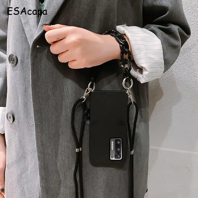 Silicone Marble Hand Strap Crossbody Lanyard Case - Shockproof TPU Cover
