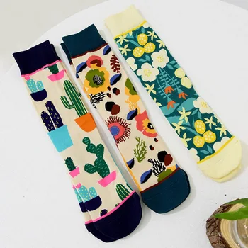

3 pairs/lot Plantlife cactus Women Creative Printed Socks Female Funny Socks Burger Multicolor Socks Girl