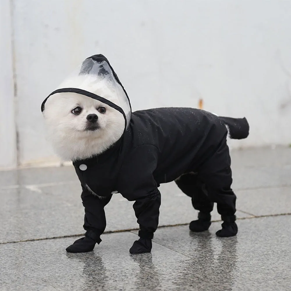 thumbnail image 2 of PAIDEFUL Small Dog Full Body Coverage Raincoat Solid Four-leg Onesie Rain Jacket Waterproof Hoodie Puppy Clothes Button Lightweight Kitten Apparel, Pink, S 2 of 9