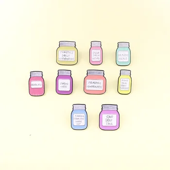 

9 Styles Glass Bottle Enamel Pin Encourage Words Badge Brooch Denim Jeans shirt bag Fashion Jewelry Gift For Friends