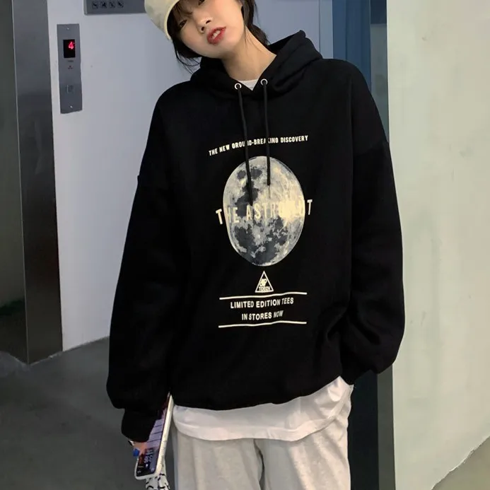 

Autumn And Winter Clothes Oversized Women'S Hoodie Plus Velvet Loose Korean Harajuku Sweatshirt Streetwear Women'S Top Ins Tide