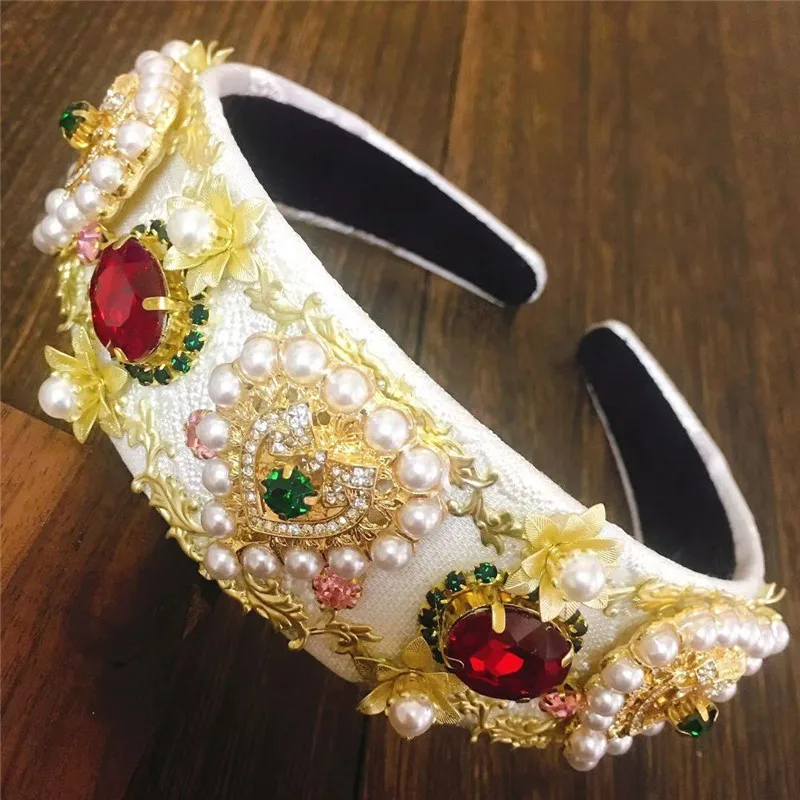 New Design Love Luxury Baroque Rhinestone Headband For Women Full Crystal Floral Diamond Hairband Hair Hoop Girls Gift kohuijoo feather design women jeans high waisted autumn new streetwear fashion patchwork rhinestone beaded casual flare pants