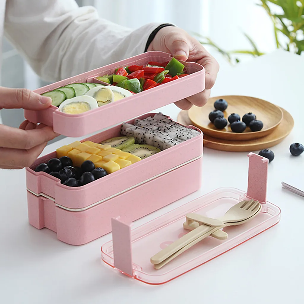 Портативный 3-уровневый Ланч-бокс Bento для микроволновой печи с крышкой ложкой