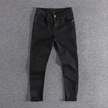 Новинка, черные трендовые эластичные удобные Молодежные укороченные брюки, оригинальные мужские джинсы для продвижения, высокое качество, простой дизайн